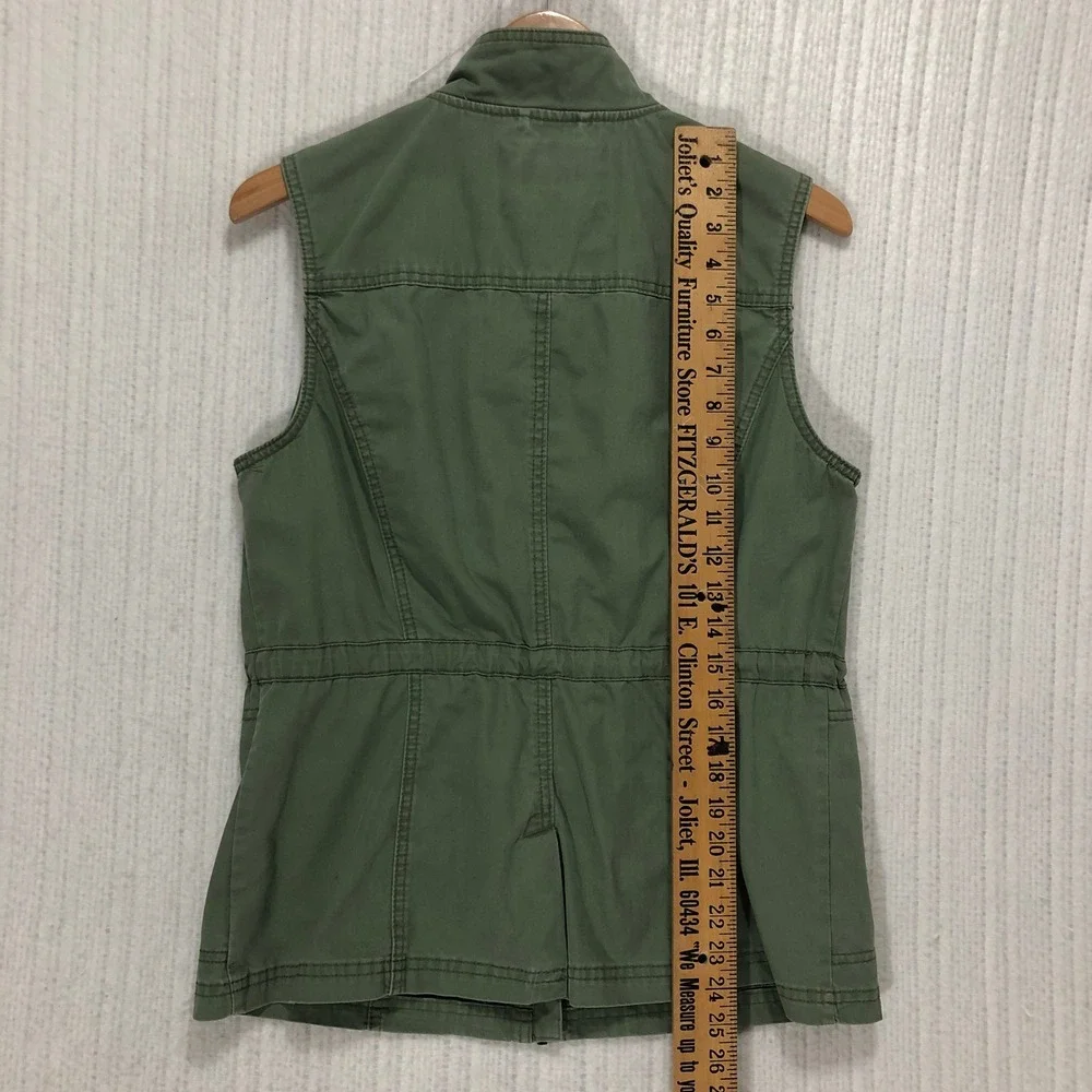 Merona Womens Utility Field‎ Vest Olive Green Cotton Zip Up Drawstring Size M